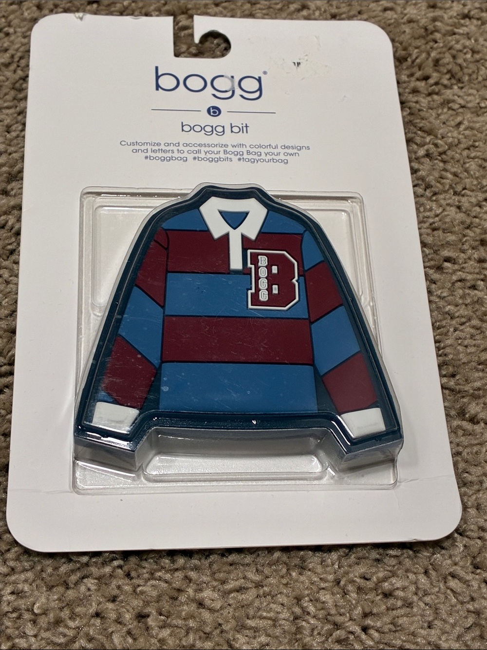 Rugby Stripe Sweater Bogg Bag Bit- Blue & Maroon